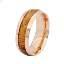 Wood inlay mens titanium rose gold ring,titanium mens ring wholesale